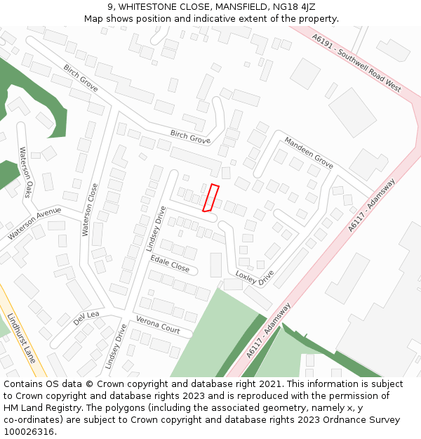 9, WHITESTONE CLOSE, MANSFIELD, NG18 4JZ: Location map and indicative extent of plot