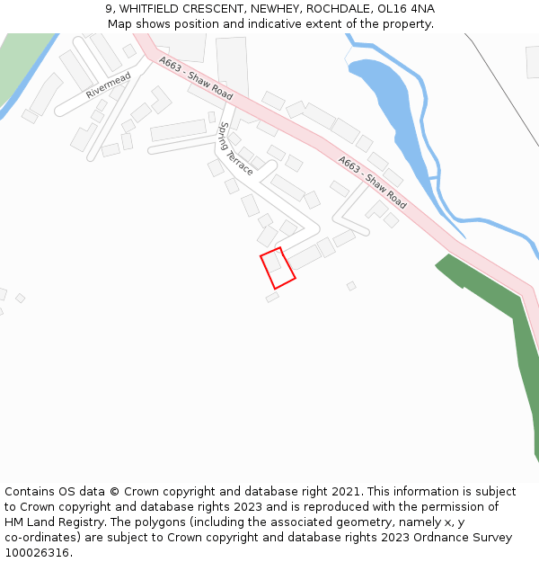 9, WHITFIELD CRESCENT, NEWHEY, ROCHDALE, OL16 4NA: Location map and indicative extent of plot