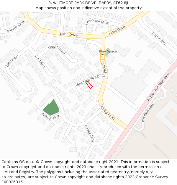 9, WHITMORE PARK DRIVE, BARRY, CF62 8JL: Location map and indicative extent of plot