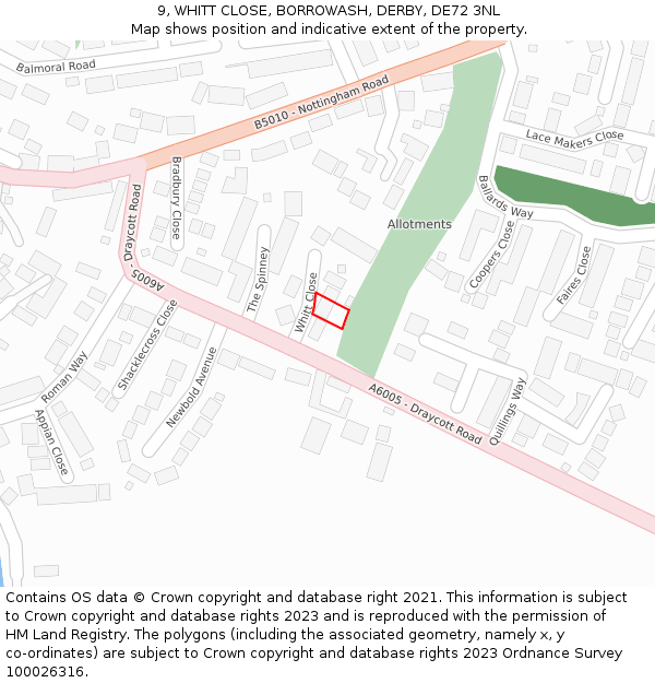 9, WHITT CLOSE, BORROWASH, DERBY, DE72 3NL: Location map and indicative extent of plot