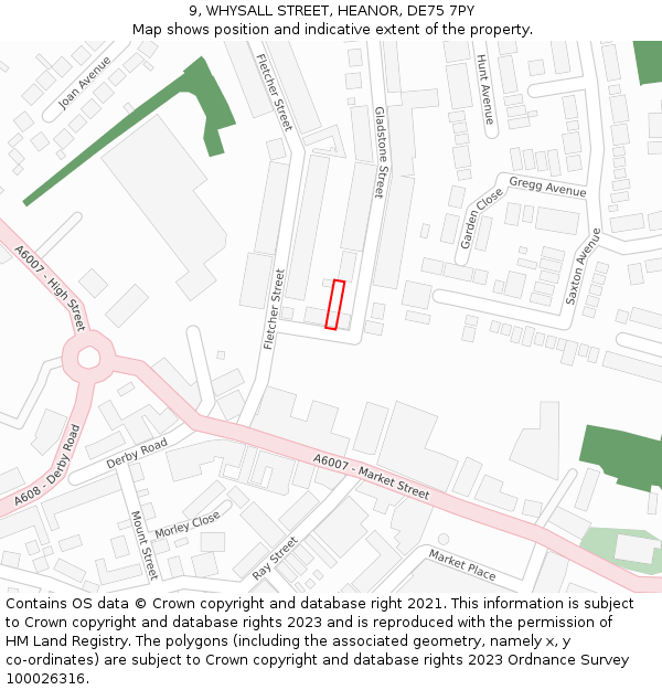 9, WHYSALL STREET, HEANOR, DE75 7PY: Location map and indicative extent of plot