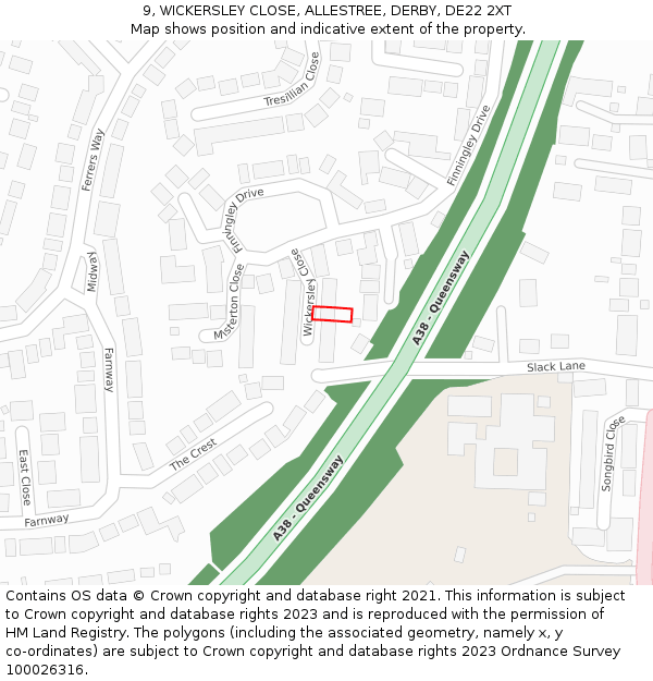 9, WICKERSLEY CLOSE, ALLESTREE, DERBY, DE22 2XT: Location map and indicative extent of plot
