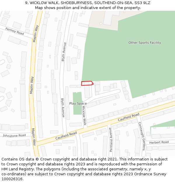 9, WICKLOW WALK, SHOEBURYNESS, SOUTHEND-ON-SEA, SS3 9LZ: Location map and indicative extent of plot