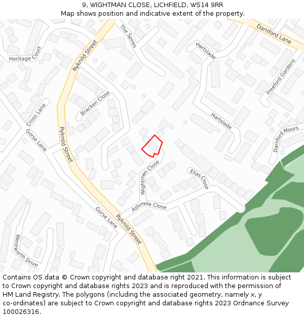 9, WIGHTMAN CLOSE, LICHFIELD, WS14 9RR: Location map and indicative extent of plot