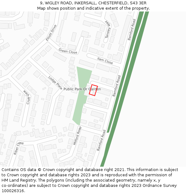 9, WIGLEY ROAD, INKERSALL, CHESTERFIELD, S43 3ER: Location map and indicative extent of plot