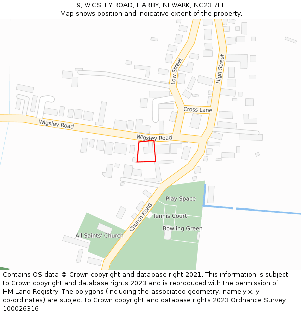 9, WIGSLEY ROAD, HARBY, NEWARK, NG23 7EF: Location map and indicative extent of plot