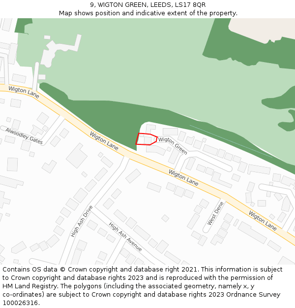9, WIGTON GREEN, LEEDS, LS17 8QR: Location map and indicative extent of plot