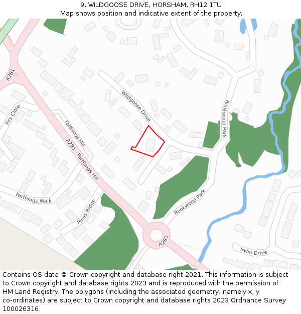 9, WILDGOOSE DRIVE, HORSHAM, RH12 1TU: Location map and indicative extent of plot