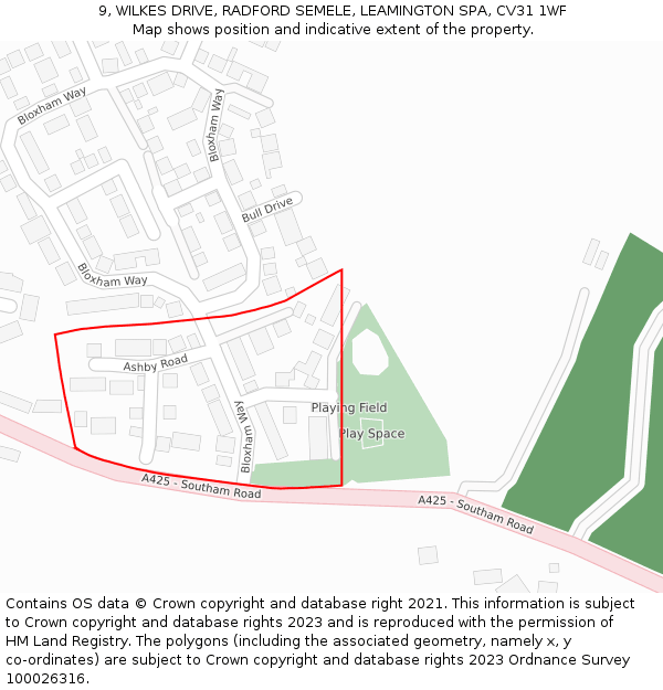 9, WILKES DRIVE, RADFORD SEMELE, LEAMINGTON SPA, CV31 1WF: Location map and indicative extent of plot