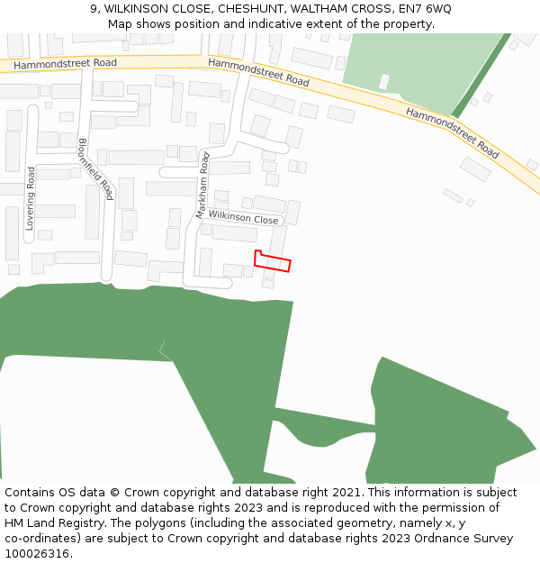 9, WILKINSON CLOSE, CHESHUNT, WALTHAM CROSS, EN7 6WQ: Location map and indicative extent of plot