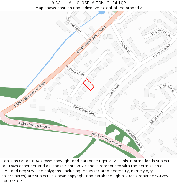 9, WILL HALL CLOSE, ALTON, GU34 1QP: Location map and indicative extent of plot