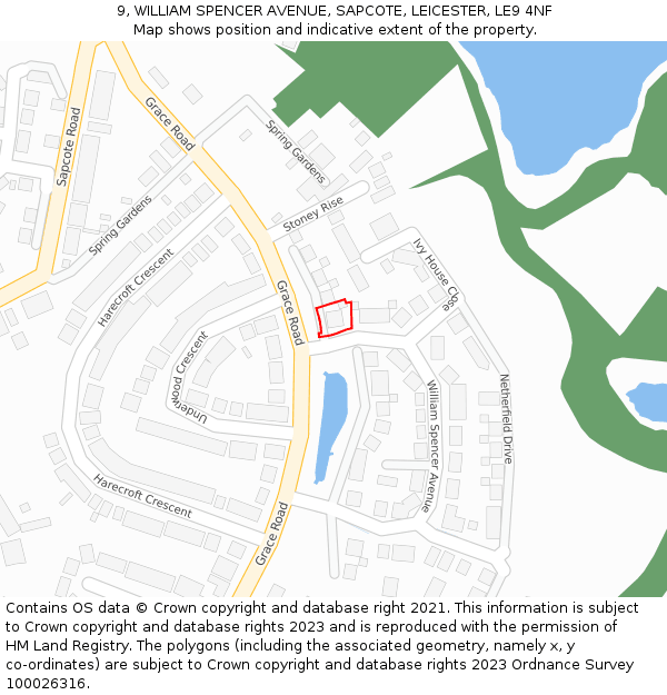 9, WILLIAM SPENCER AVENUE, SAPCOTE, LEICESTER, LE9 4NF: Location map and indicative extent of plot