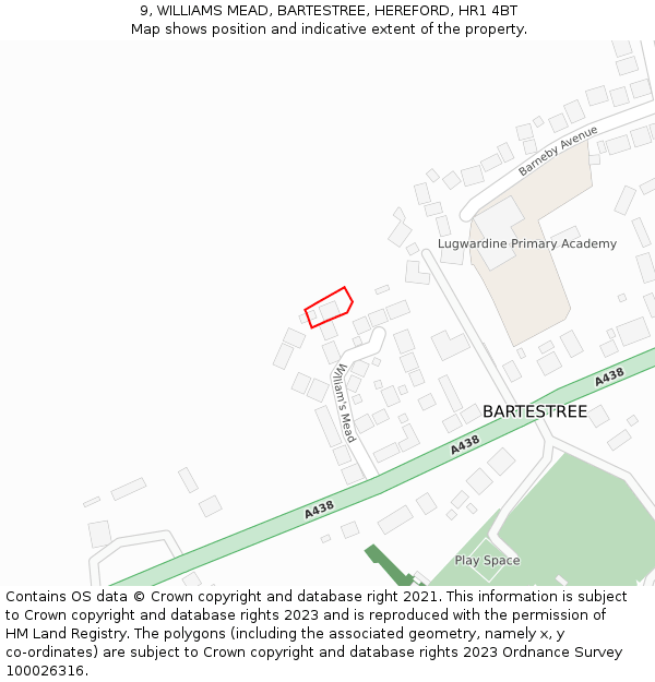 9, WILLIAMS MEAD, BARTESTREE, HEREFORD, HR1 4BT: Location map and indicative extent of plot