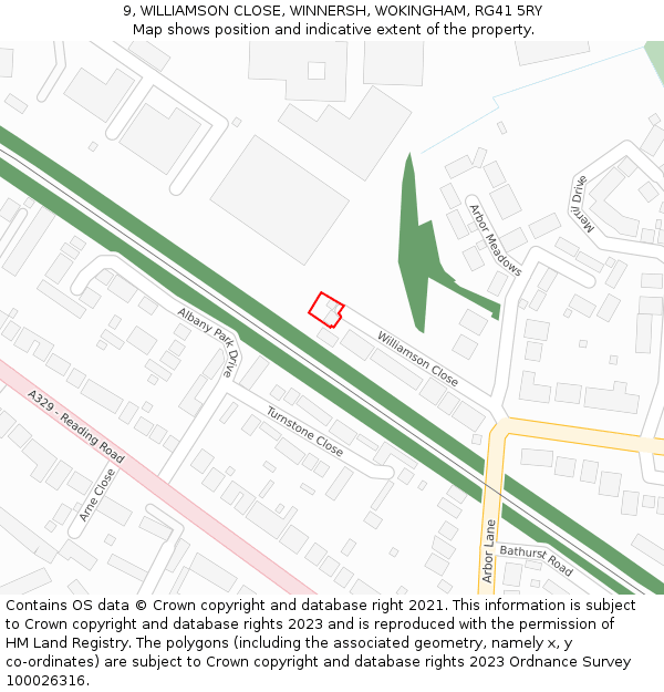 9, WILLIAMSON CLOSE, WINNERSH, WOKINGHAM, RG41 5RY: Location map and indicative extent of plot