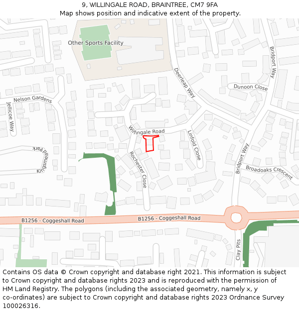 9, WILLINGALE ROAD, BRAINTREE, CM7 9FA: Location map and indicative extent of plot