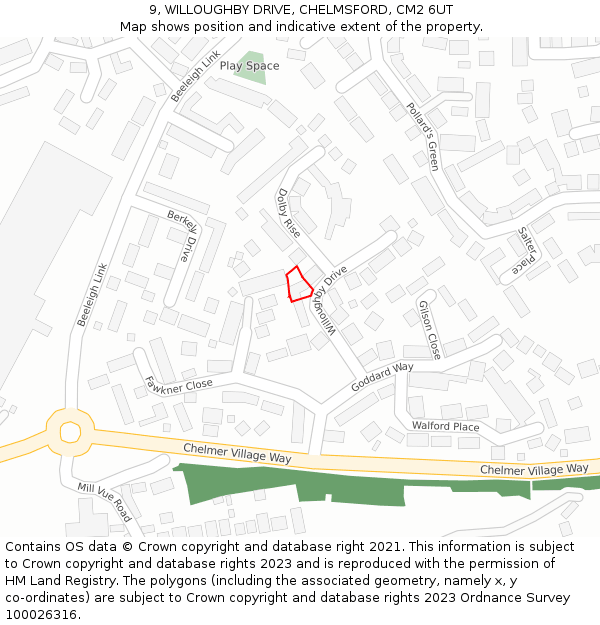 9, WILLOUGHBY DRIVE, CHELMSFORD, CM2 6UT: Location map and indicative extent of plot