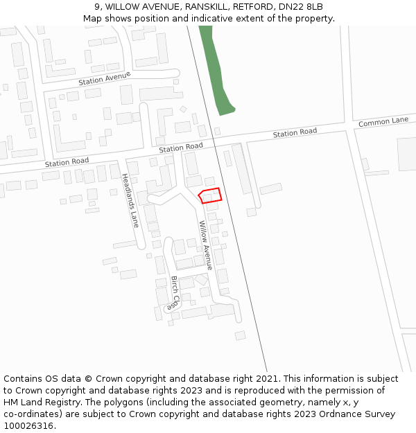 9, WILLOW AVENUE, RANSKILL, RETFORD, DN22 8LB: Location map and indicative extent of plot