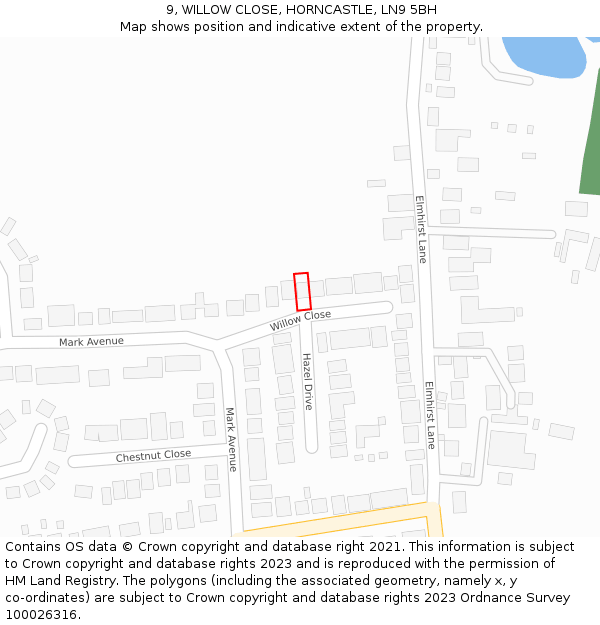 9, WILLOW CLOSE, HORNCASTLE, LN9 5BH: Location map and indicative extent of plot