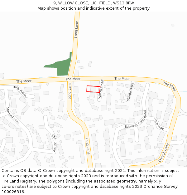 9, WILLOW CLOSE, LICHFIELD, WS13 8RW: Location map and indicative extent of plot