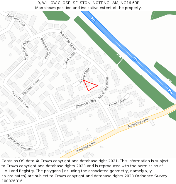 9, WILLOW CLOSE, SELSTON, NOTTINGHAM, NG16 6RP: Location map and indicative extent of plot