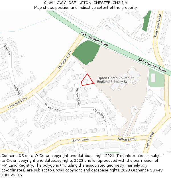 9, WILLOW CLOSE, UPTON, CHESTER, CH2 1JA: Location map and indicative extent of plot