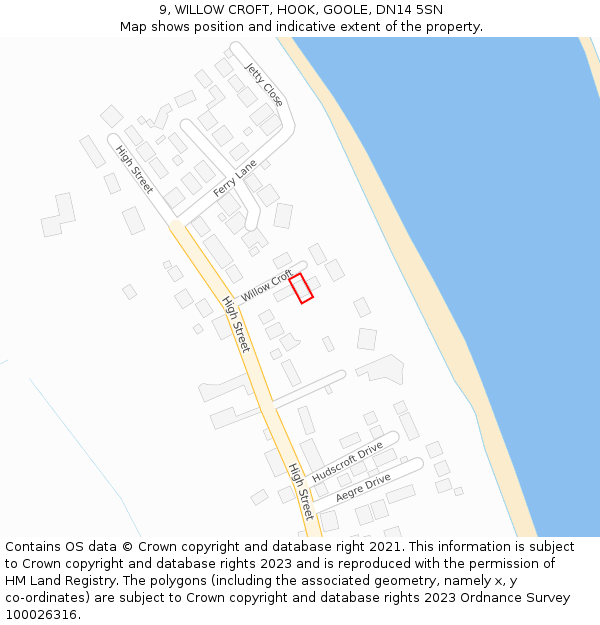 9, WILLOW CROFT, HOOK, GOOLE, DN14 5SN: Location map and indicative extent of plot