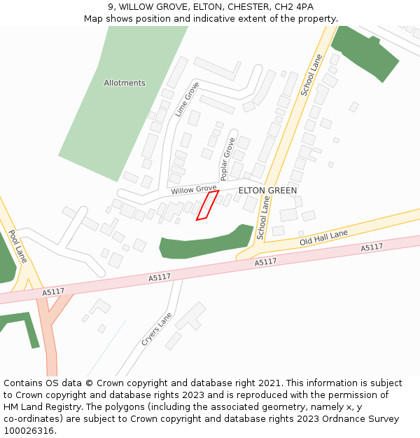 9, WILLOW GROVE, ELTON, CHESTER, CH2 4PA: Location map and indicative extent of plot