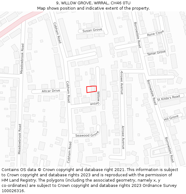 9, WILLOW GROVE, WIRRAL, CH46 0TU: Location map and indicative extent of plot