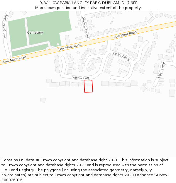 9, WILLOW PARK, LANGLEY PARK, DURHAM, DH7 9FF: Location map and indicative extent of plot