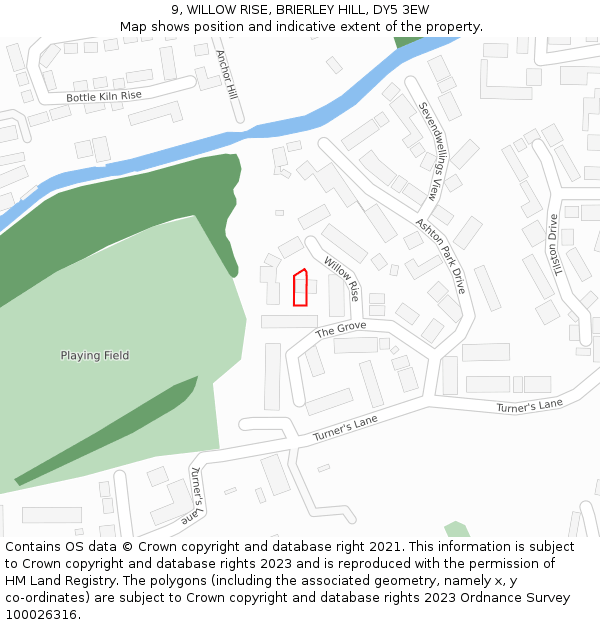 9, WILLOW RISE, BRIERLEY HILL, DY5 3EW: Location map and indicative extent of plot