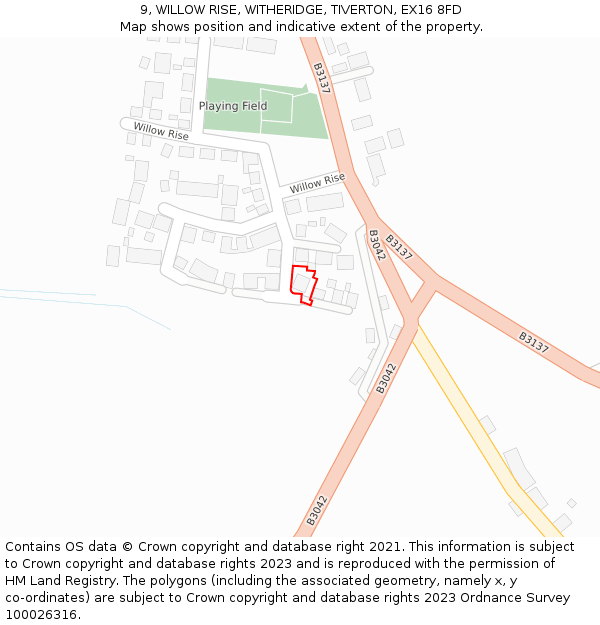 9, WILLOW RISE, WITHERIDGE, TIVERTON, EX16 8FD: Location map and indicative extent of plot