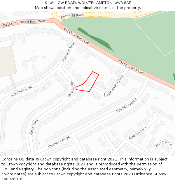 9, WILLOW ROAD, WOLVERHAMPTON, WV3 8AF: Location map and indicative extent of plot