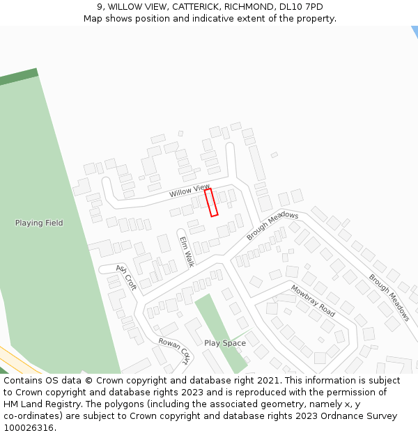 9, WILLOW VIEW, CATTERICK, RICHMOND, DL10 7PD: Location map and indicative extent of plot