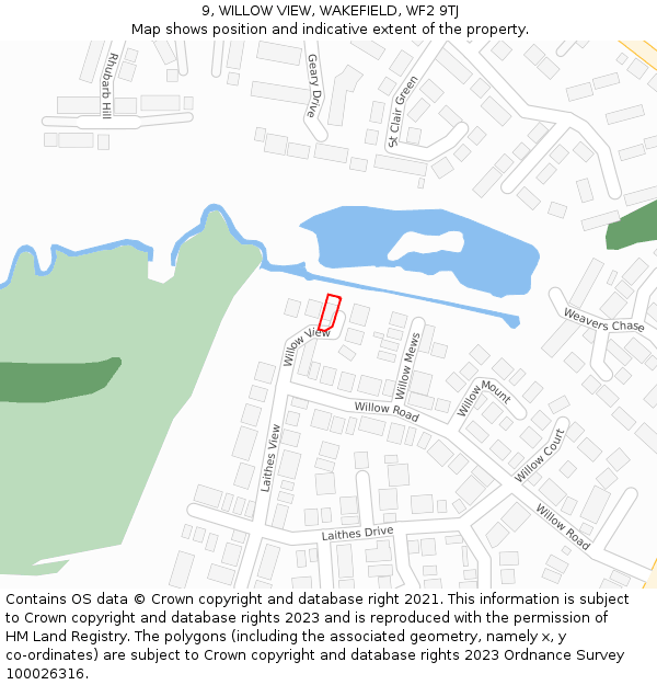 9, WILLOW VIEW, WAKEFIELD, WF2 9TJ: Location map and indicative extent of plot