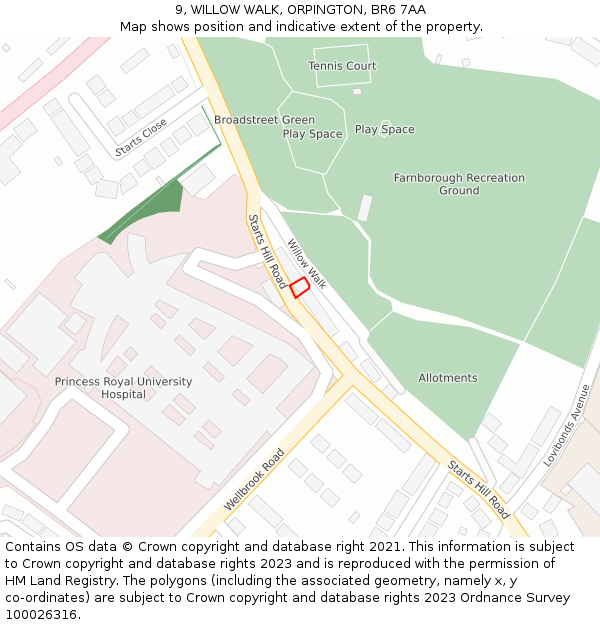 9, WILLOW WALK, ORPINGTON, BR6 7AA: Location map and indicative extent of plot