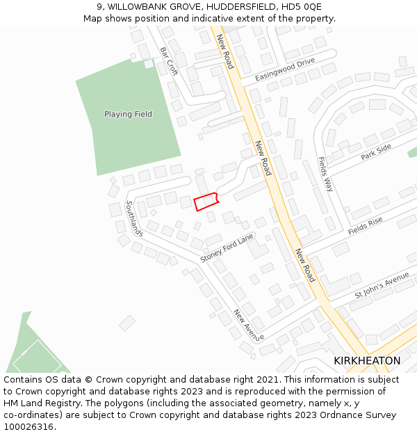 9, WILLOWBANK GROVE, HUDDERSFIELD, HD5 0QE: Location map and indicative extent of plot