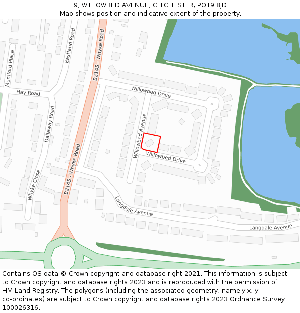 9, WILLOWBED AVENUE, CHICHESTER, PO19 8JD: Location map and indicative extent of plot