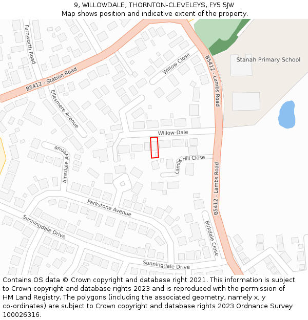 9, WILLOWDALE, THORNTON-CLEVELEYS, FY5 5JW: Location map and indicative extent of plot