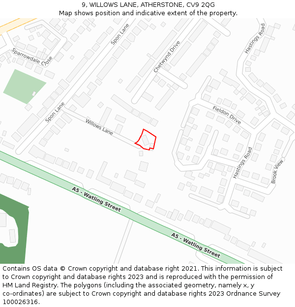 9, WILLOWS LANE, ATHERSTONE, CV9 2QG: Location map and indicative extent of plot