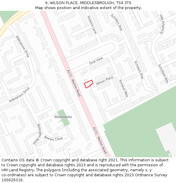 9, WILSON PLACE, MIDDLESBROUGH, TS4 3TS: Location map and indicative extent of plot