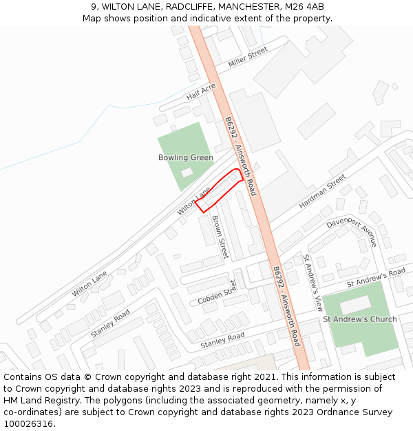 9, WILTON LANE, RADCLIFFE, MANCHESTER, M26 4AB: Location map and indicative extent of plot