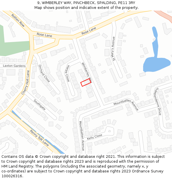 9, WIMBERLEY WAY, PINCHBECK, SPALDING, PE11 3RY: Location map and indicative extent of plot