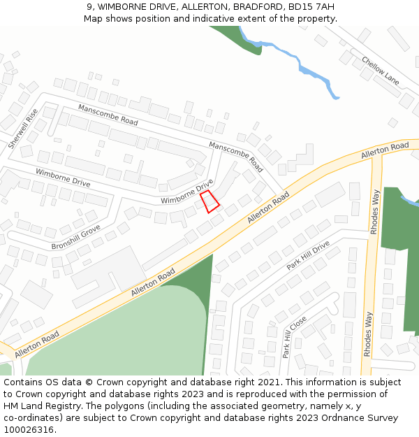 9, WIMBORNE DRIVE, ALLERTON, BRADFORD, BD15 7AH: Location map and indicative extent of plot