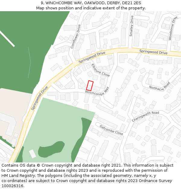 9, WINCHCOMBE WAY, OAKWOOD, DERBY, DE21 2ES: Location map and indicative extent of plot