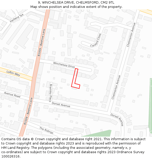 9, WINCHELSEA DRIVE, CHELMSFORD, CM2 9TL: Location map and indicative extent of plot