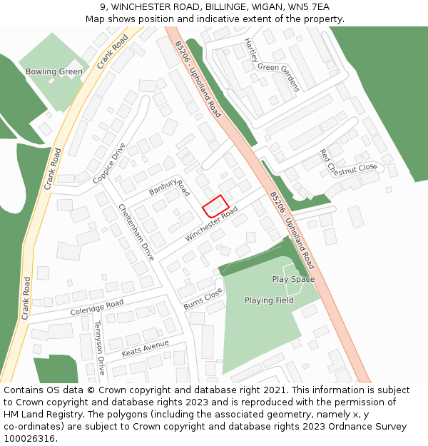 9, WINCHESTER ROAD, BILLINGE, WIGAN, WN5 7EA: Location map and indicative extent of plot