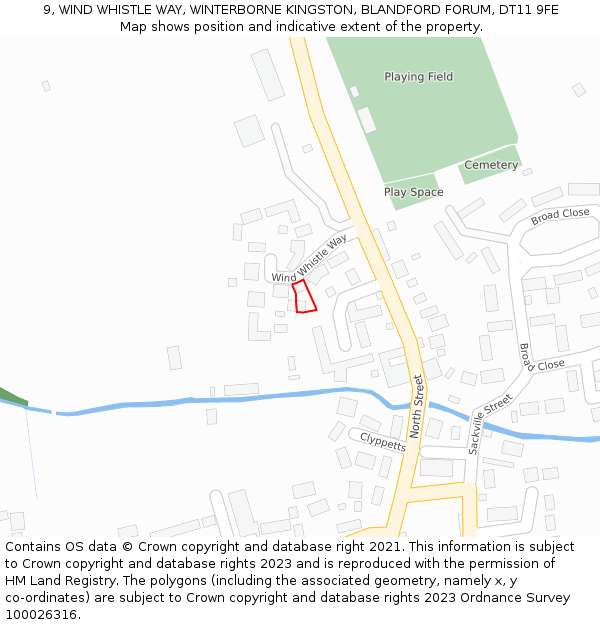 9, WIND WHISTLE WAY, WINTERBORNE KINGSTON, BLANDFORD FORUM, DT11 9FE: Location map and indicative extent of plot