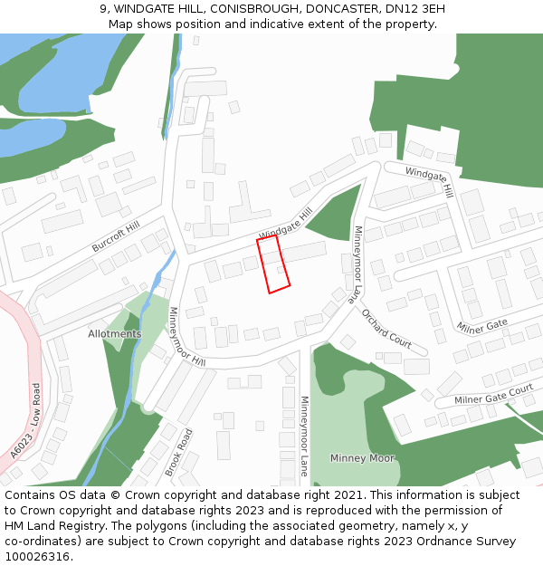 9, WINDGATE HILL, CONISBROUGH, DONCASTER, DN12 3EH: Location map and indicative extent of plot