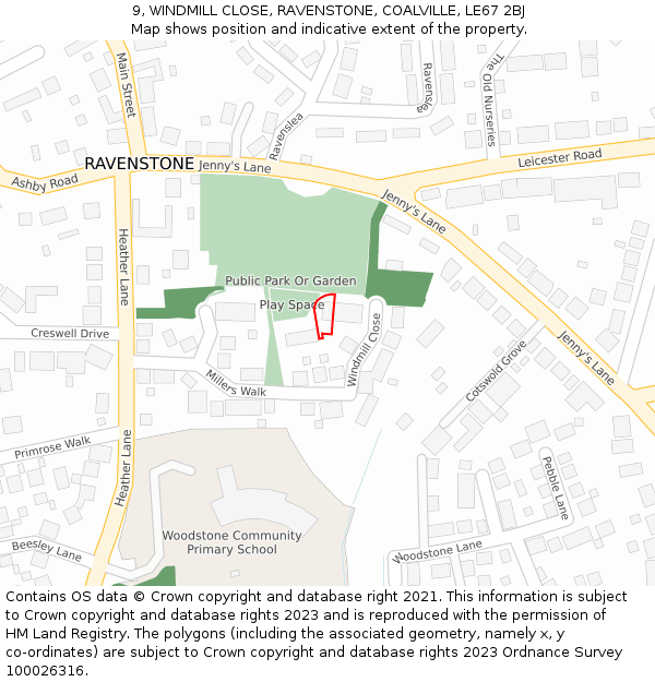 9, WINDMILL CLOSE, RAVENSTONE, COALVILLE, LE67 2BJ: Location map and indicative extent of plot