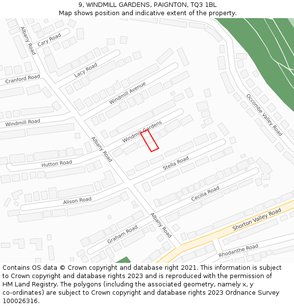 9, WINDMILL GARDENS, PAIGNTON, TQ3 1BL: Location map and indicative extent of plot